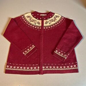 VINTAGE 90S CROFT & BARROW SIZE LARGE HOLIDAY ZIP SWEATER